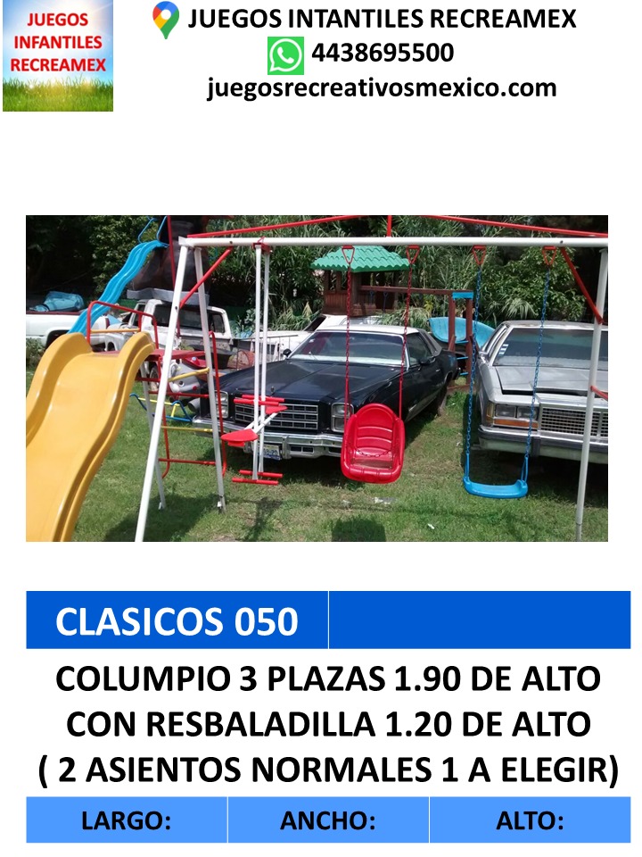 columpio 3 plazas 1.90 de alto con resbaladilla de 1.20m